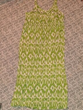 Avenue Green and White Ikat Maxi Dress